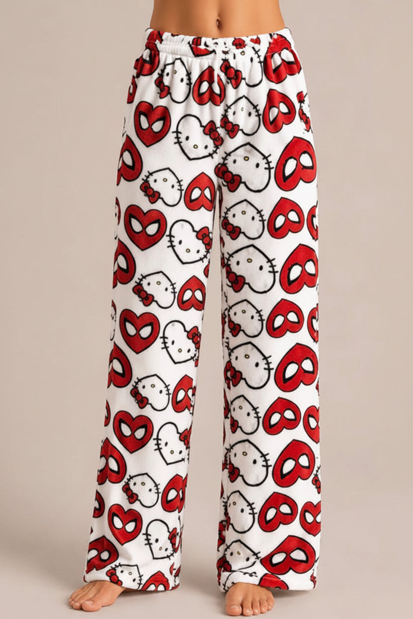 Hello kitty and spiderman white pyjama pants