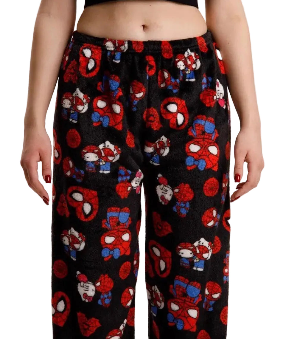 Hello kitty and spiderman black pyjama pants