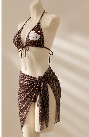 Leopard Print Hello Kitty Bikini & Sarong