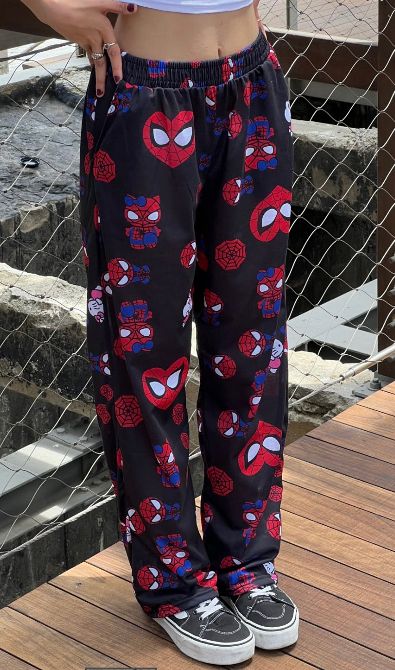 Hello kitty and spiderman black pyjama pants