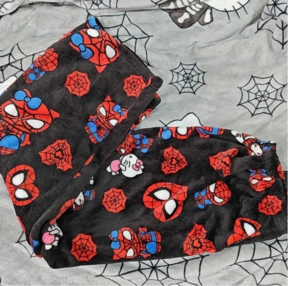 Hello kitty and spiderman black pyjama pants