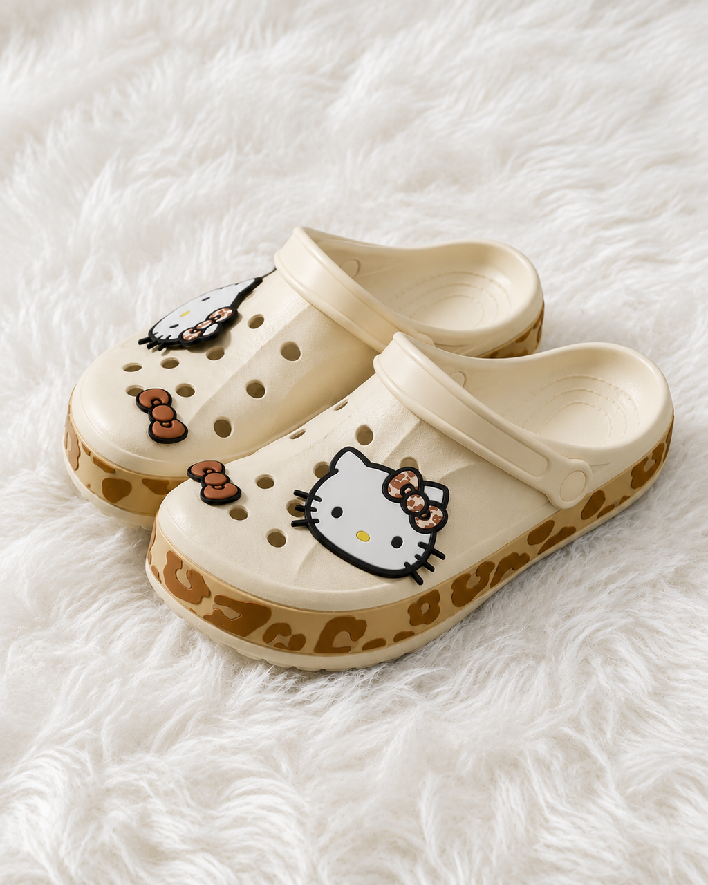 HK Leopard Print Crocs Cream